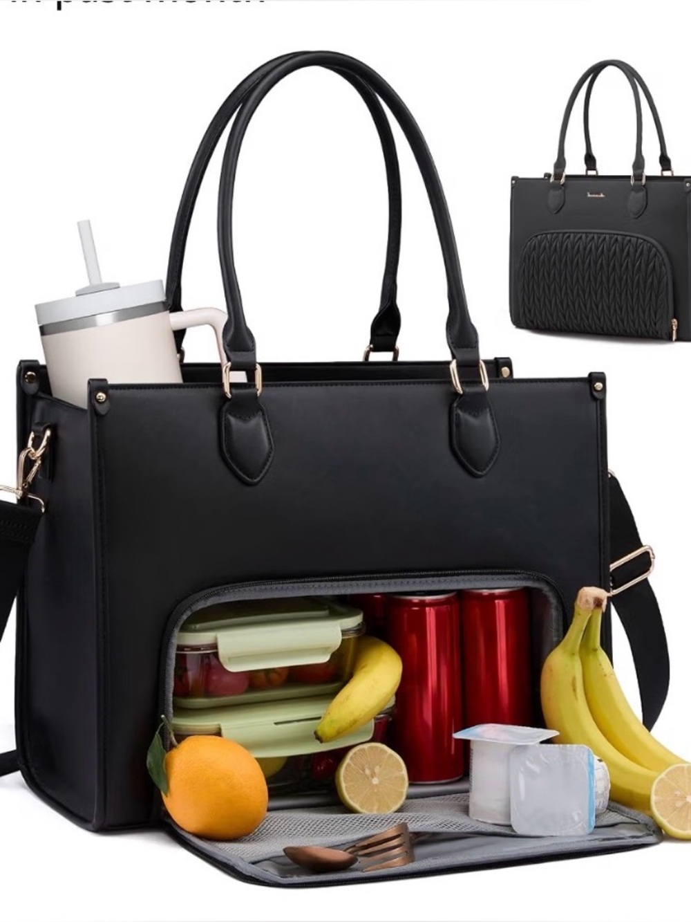 Black 3-in-1 Laptop Tote & Insulated Lunch Bag